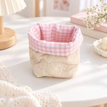 Quilted Fabric Storage Basket, Cute Plaid Desktop Organizer, Soft Padded Design, Foldable Small Storage Bin, Suitable For Cosmetics, Makeup, Stationery, Jewelry And Daily Essentials, Macaron Color Bedroom, Vanity, Dorm And Home Decor, Suitable For Women - View 11