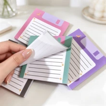 4 Colors Retro Floppy Disk Shaped Sticky Notes, Moon Star Line Pattern Memo Pad, 50 Sheets Self-Adhesive Sticky Notes, Suitable For School And Office - one-size - View 4