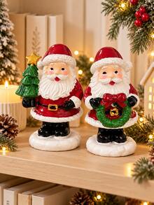 1pc Cute Christmas Santa Claus Figurine, Festive Santa Tabletop Ornament With Tree Gift Candy Cane Or Wreath, Holiday Decor For Mantel Shelf Fireplace Living Room Desk & Entryway - 1PC - View 3