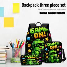 Set 3 Buah Gaya Pixel Q-Version Warna Hijau untuk Gamer: Ransel Kapasitas Besar + Tas Selempang + Tempat Pensil, Tali Bahu yang Dapat Diatur dan Bernapas, Set Penyimpanan Harian untuk Penggemar Game Pixel E-Sports - Tas bercetak - View 5