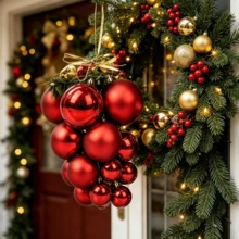 Christmas Hanging Ball String, 21 Mixed-Size Connected Shatterproof Plastic Baubles, Gloss & Matte Double Surface Treatment, Non-Detachable Design, Reusable Holiday Garland For Christmas Tree, Wall, Window, Family Winter Party Decor - A String Of 21 Beads In Various Sizes - View 2