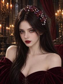 Gothic Dark Burgundy Red Mesh Crystal Rhinestone Bridal Headband Wedding Hair Accessories For Cocktail Party Prom Formal Evening Gala Celebration - Burgundy - View 2