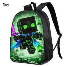 Pixel Art Green Warrior Print 3 Pieces Set Large Capacity Backpack + Crossbody Bag + Pencil Case, Adjustable Breathable Shoulder Straps, Fashion Pixel Block Adventure Game Theme Daily Commute Storage Set - Printed Bag - View 13