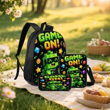 Set 3 Buah Gaya Pixel Q-Version Warna Hijau untuk Gamer: Ransel Kapasitas Besar + Tas Selempang + Tempat Pensil, Tali Bahu yang Dapat Diatur dan Bernapas, Set Penyimpanan Harian untuk Penggemar Game Pixel E-Sports - Tas bercetak - View 8