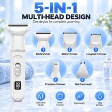 5-In-1 Electric Hair Clipper Multi-Function Women's Shaver, Suitable For Body/Face/Nose/Eyebrow/Leg/Underarm, USB Rechargeable, 600mAh Battery - White - View 3