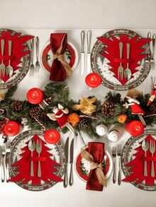 2pcs Christmas Tree Shaped Cutlery Holder, Flat Tableware Storage Decor, Suitable For Holiday Table Decoration And Setting, Christmas Gift Set (No Cutlery Included) - Multicolor - View 3