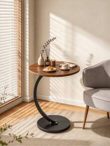 1pc C-Shaped Side Table, Wood Grain Tabletop, Metal Base, Stable Structure, Space Saving, Easy Assembly, Portable Sofa Side Table, Suitable For Living Room, Bedroom, Beside Sofa For Placing Books, Drinks And Snacks - Multiple Specifications - View 4
