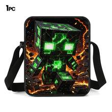 Lava Crack Green Pixel Monster Print 3 Pieces Set Large Capacity Backpack + Crossbody Bag + Pencil Case Adjustable Breathable Shoulder Straps Fashion Pixel Block Game Theme Daily Commute Storage Set - Printed Bag - View 12