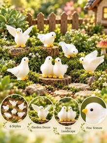 3pcs White Dove Figurines, Mixed Peace Bird Decor, Suitable For Fairy Garden, Bonsai, Flower Pot, Moss Landscape, Bookshelf And Desktop Decoration - White Dove - View 2