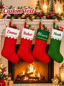 1 buah Kaos Kaki Natal Personalisasi dengan Nama Kustom, Tas Hadiah Gantung Merah Hijau dengan Manset Kontras, Dekorasi Pesta Natal di Atas Perapian - MultiWarna - View 1