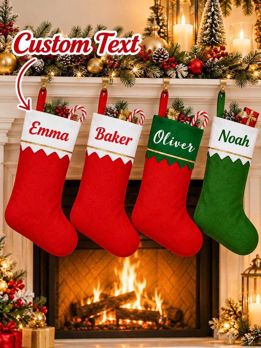 1 buah Kaos Kaki Natal Personalisasi dengan Nama Kustom, Tas Hadiah Gantung Merah Hijau dengan Manset Kontras, Dekorasi Pesta Natal di Atas Perapian - MultiWarna - View 1