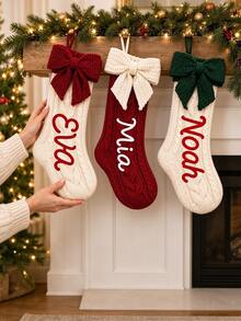 Personalized Christmas Stockings With Custom Name, Luxury Soft Xmas Stocking With 3D Bow, Large Hanging Christmas Decor For Fireplace Mantel Tree, Custom Holiday Gift For Family Couples Pets, Christmas Home Party Decorations, Christmas Decrations - Multicolor - View 7