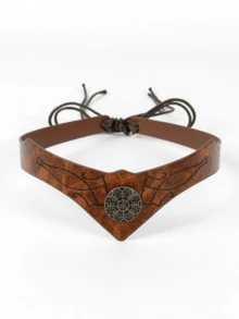 1pc Vintage PU Leather Headband, Medieval Elf Headpiece, Cos Party Costume Accessory, Viking Renaissance Headwear/Hair Accessory, Suitable For Fair, Role Play, Halloween Costume - Brown - View 7