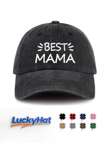 「BEST MAMA」字母圖案印花棒球帽，復古水洗酒紅色風格爸爸帽，母親節與奶奶完美禮物 - MAMA - 查看 8