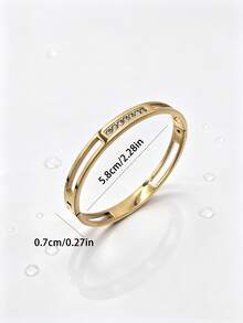 1pc Elegant Charming Personalized Fashion Stainless Steel Gold-Plated Hollow Geometric Rhinestone Inlaid Snap Bracelet, Men's Party Gift Choice - Style 1 - View 7