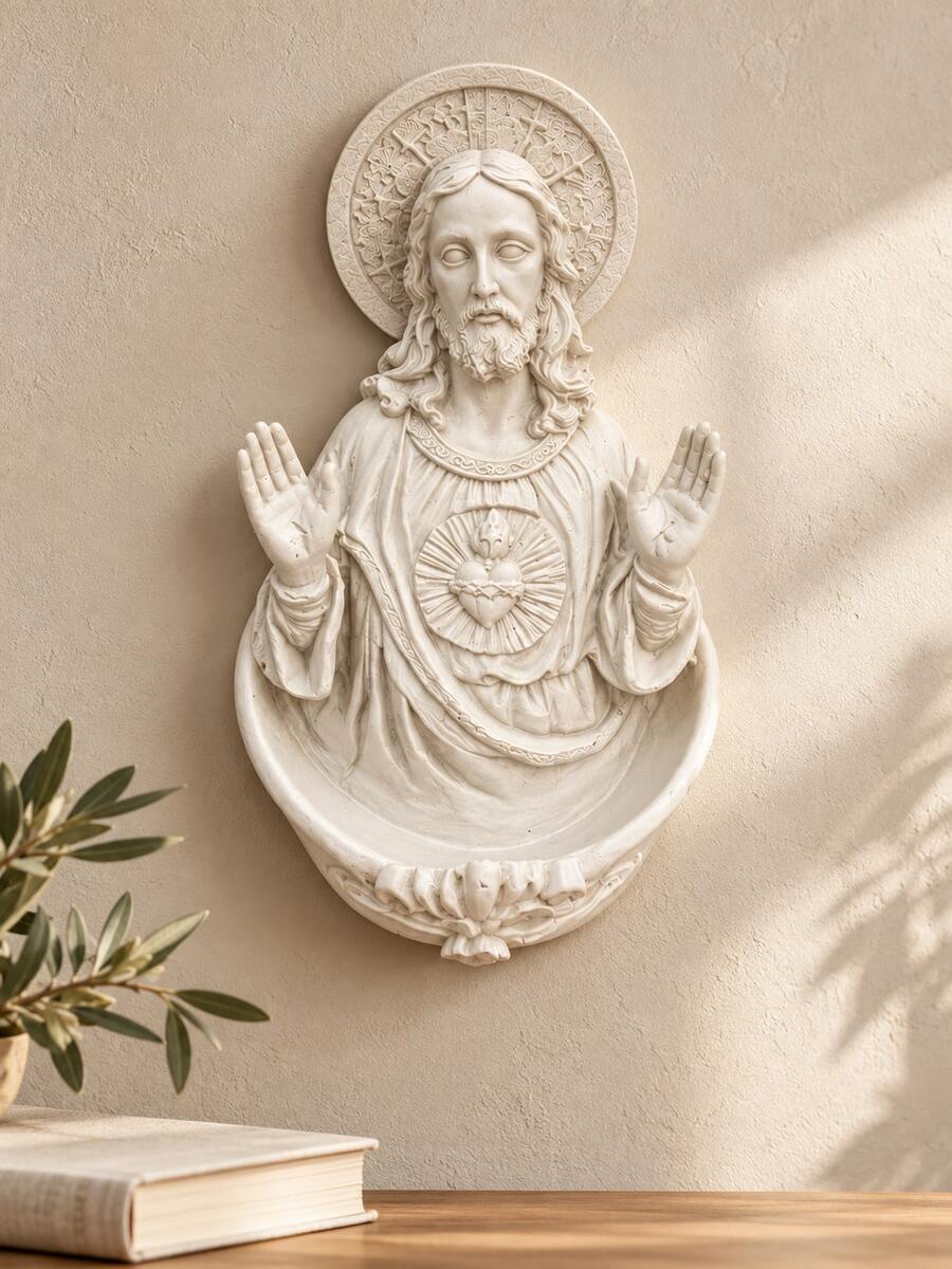 Christian Home Decor Sacred Heart Jesus Holy Water Font Wall Mounted Religious Home Blessing Decor For Entryway Living Room - Selected Items - View 1