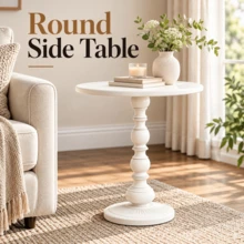 Vintage Matte Metal Round Pedestal Side Table Multi-Use Small Accent End Table & Nightstand - White - View 1