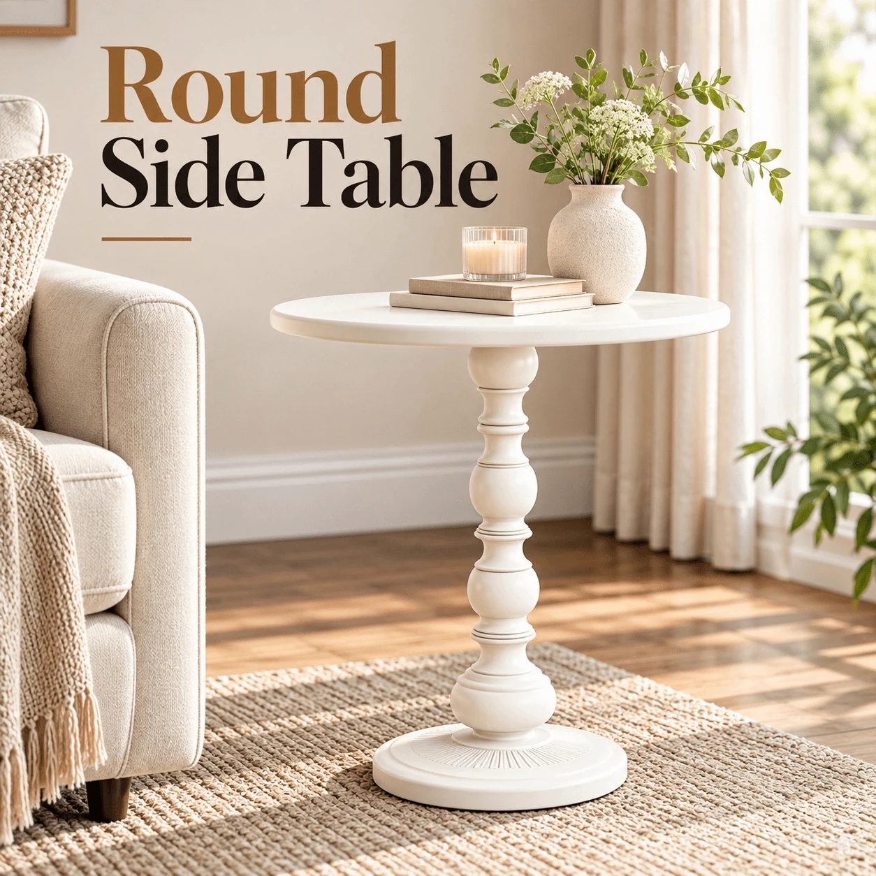 Vintage Matte Metal Round Pedestal Side Table Multi-Use Small Accent End Table & Nightstand - White - View 1