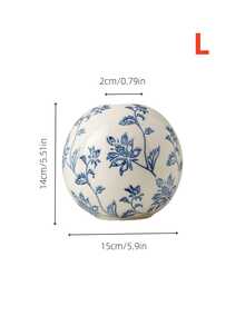 1PC Chinoiserie Blue & White Floral Sphere Ceramic Vase Set, Round Decorative Flower Vases For Living Room Entryway Balcony Home Decor - Blue and White Porcelain Round Vase - View 8
