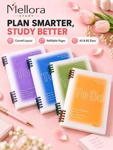 1pc/4pcs Gradient Cover Refillable Cornell Notes Notebook, A5 & B5 Sizes Loose Leaf To Do List Planner, Spiral Binding Study Notebook For Student School Stationery - Multiple Styles - View 9