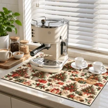 1pc Beige Christmas Tree & Gift Pattern Placemat, Warm Vintage Christmas Style Rectangular Table Mat, Christmas Tree, Gift Box, Pine Branch, Red Berry & Pine Cone Full Print Design, Suitable For Christmas, Winter, Dining Table, Kitchen & Holiday Home Decor - Multicolor - View 9