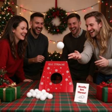 1pc Christmas Snowball Toss Game Set, Desktop Ball Throwing Game Card Box, Holiday Party Interactive Game Props, Suitable For Family Interaction, Party Celebration Games, Christmas/New Year Party Game Props - Multicolor - View 2