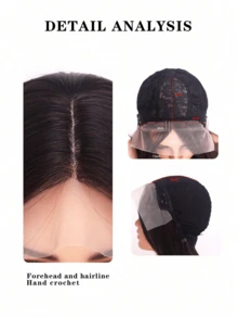 13x1 Lace Front Straight Synthetic Wig, 18 Inch Front Lace Straight Hair For Women, Black Brown Middle Part Heat Resistant Wig, Suitable For Daily And Party Wear - Multicolor - View 6