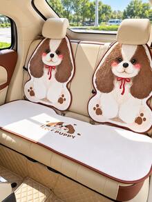 Cute Puppy Pattern Car Seat Cover Set, Dog Print Car Seat Cushions, Front Seat Covers Backrest Covers Rear Bench Seat Pad, Universal Car Interior Accessories, Cute Animal Design Car Decor, Non-Slip Seat Protector, Easy Install Vehicle Seat Covers - Multicolor - View 6