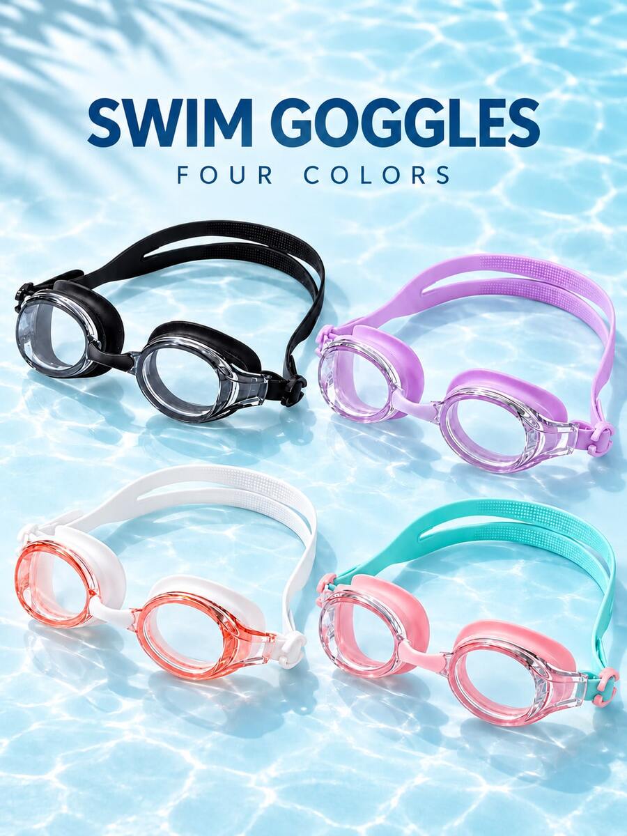 Adult Swimming Goggles, 4 Color Options, Transparent Lenses With Oval Frames, Adjustable Split Strap And Side Buckle Design, Suitable For Daily Swimming, Pool Training And Leisure Swimming - Pink - View 1