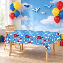 1/3pcs Airplane Party Tablecloth Disposable Plastic Tablecloth Airplane Plastic Tablecloth Helicopter Blue Sky Theme Tablecloth Gift Disposable Tablecloth Birthday Decoration 137x274cm - Multicolor - View 2