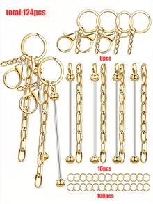 13/62/124pcs Beaded Keychain Kit, Includes 4 Blank Beaded Rods, Keychains, Chains, Open Rings - Silver/Gold/Rose Gold Blank Beaded Keychains - Beaded Keychain Making Gifts, Wallet Making, DIY Wallet Making - Keychain - View 17