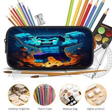 Q-Version Pixel Style Blue Muscular Giant Print 3 Pieces Set, Large Capacity Backpack + Crossbody Bag + Pencil Case, Adjustable Breathable Shoulder Straps, Gaming Pixel Style Theme Enthusiast Daily Commute Storage Set - Printed Bag - View 2