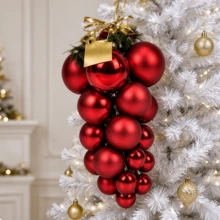 Christmas Hanging Ball String, 21 Mixed-Size Connected Shatterproof Plastic Baubles, Gloss & Matte Double Surface Treatment, Non-Detachable Design, Reusable Holiday Garland For Christmas Tree, Wall, Window, Family Winter Party Decor - A String Of 21 Beads In Various Sizes - View 3