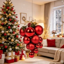 Christmas Hanging Ball String, 21 Mixed-Size Connected Shatterproof Plastic Baubles, Gloss & Matte Double Surface Treatment, Non-Detachable Design, Reusable Holiday Garland For Christmas Tree, Wall, Window, Family Winter Party Decor - A String Of 21 Beads In Various Sizes - View 9