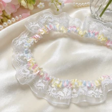 Macaron Rainbow Floral Ruffle Lace Trim, Lolita Dress Ruffle Lace Ribbon, Hair Bow, Pastoral Home Decor, DIY Handmade - A - View 7