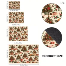 1pc Beige Christmas Tree & Gift Pattern Placemat, Warm Vintage Christmas Style Rectangular Table Mat, Christmas Tree, Gift Box, Pine Branch, Red Berry & Pine Cone Full Print Design, Suitable For Christmas, Winter, Dining Table, Kitchen & Holiday Home Decor - Multicolor - View 5