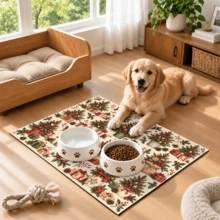 1pc Beige Christmas Tree & Gift Pattern Placemat, Warm Vintage Christmas Style Rectangular Table Mat, Christmas Tree, Gift Box, Pine Branch, Red Berry & Pine Cone Full Print Design, Suitable For Christmas, Winter, Dining Table, Kitchen & Holiday Home Decor - Multicolor - View 3