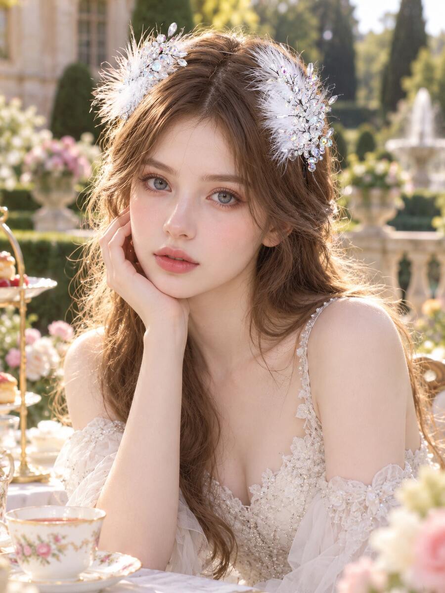 Handmade Delicate Silver White Feather Iridescent Rhinestone Bridal Headband Wedding Hair Accessories Women For Prom Party Pageant Birthday Celebratio - White - View 1