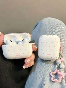 Lucky Polka Dot Protective Case With Star Keychain Pendant, TPU Protective Shell, Compatible With AirPods 1/2/3/4/5/Pro/Pro 2/3, Fits Compatible With Airpods All Series, Commute Highly Attractive Earphone Case Gift Choice, Outfit Accessory - Lucky White Polka Dot + Pendant - View 1