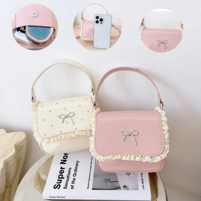 Nuevo bolso de mano dulce y lindo con lazo para niña, bolso de encaje de alto valor para un hombro y cruzado, adecuado para múltiples ocasiones