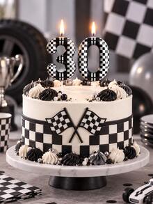 1PC Black Checkered Number Candles 0-9 For Birthday Cake, Racing Track ...