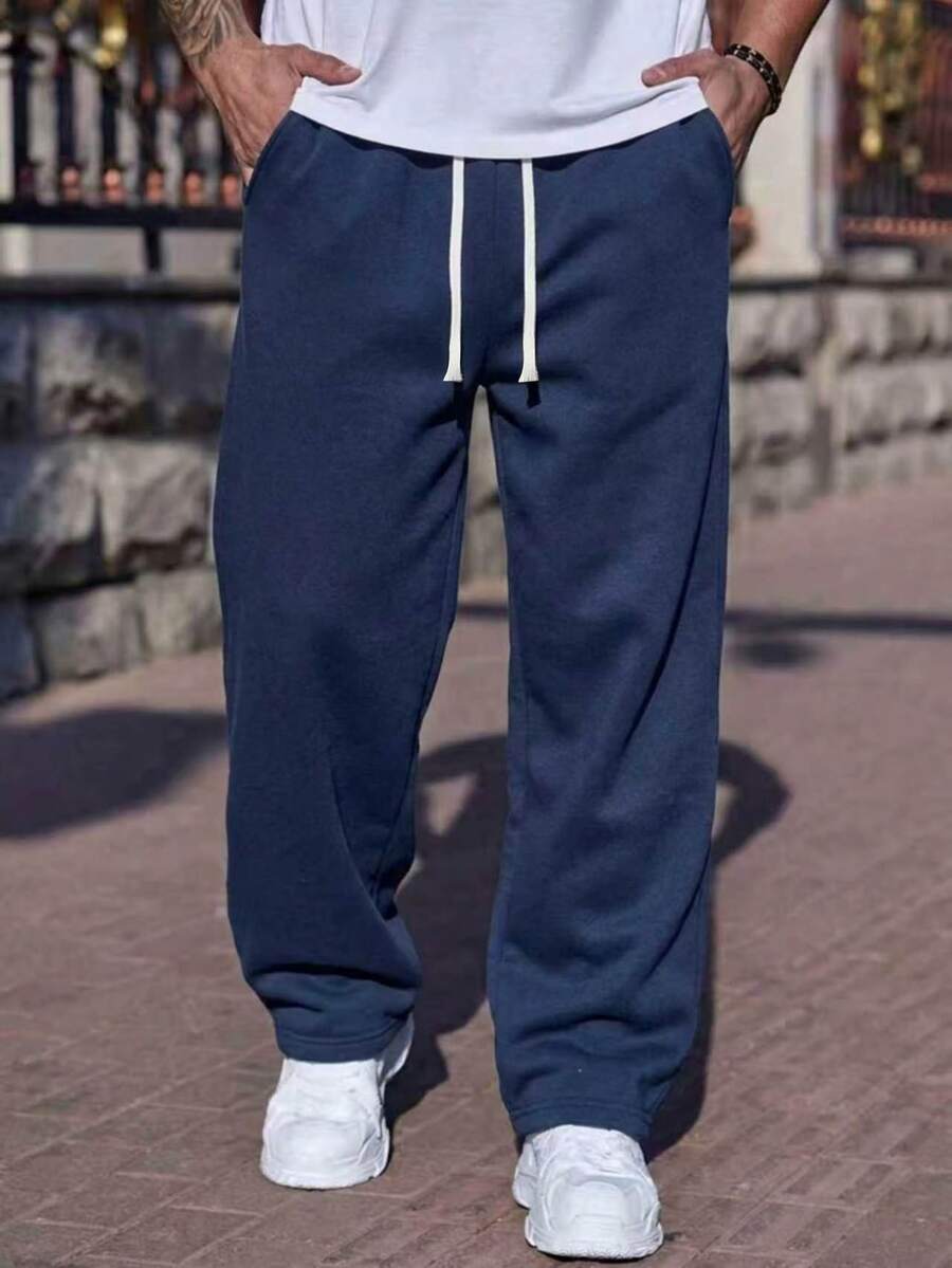男裝 1 對男士寬鬆時尚運動長褲,極簡純色寬腿版型,抽繩腰部設計,大口袋,中性款,適合日常行走、工作、旅行、觀看世界盃等場合,送給爸爸的完美父親節禮物 - 藏蓝色 - 查看 1