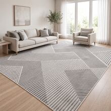 Washable Modern Minimalist Patterned Area Rug – Scandinavian Geometric Design, Contemporary Washable Carpet For Living Room, Bedroom & Home Decor - Black and White - View 1