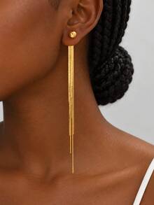 1 Pair Gold Tassel Earrings For Women, Luxurious Elegant Dangle Earrings, Suitable For Daily Wear And Party Occasions - Yellow Gold - View 2