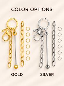 Set Gantungan Kunci Manik-Manik DIY Baru (Termasuk 1 Batang Manik-Manik Kosong, 1 Gantungan Kunci, 1 Rantai Penghubung, dan 4 Cincin Lompat Terbuka 4mm) - Gantungan Kunci Manik-Manik Kosong Warna Perak - Cocok untuk Membuat Gantungan Kunci Manik-Manik, Dompet, dan Proyek Kerajinan DIY - MultiWarna - View 9