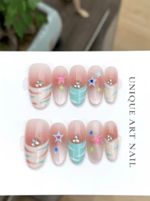 10pcs Handmade Press-On Nails Y2K Style Summer Vacation Graduation Season Sweet Bow Design Spring/Summer Suitable For Girls And Women Festival Music Festival Daily Wear Valentine's Day Gift - Multicolor - View 10