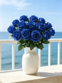 2/1pc Wedding Decoration Rose, Artificial Light Blue Flower And Welcome Sign, For Wedding Ceremony And Reception Decoration - Blue - View 9