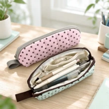 Tempat Pensil Polkadot Cokelat Mint, Gaya Korea Musim Panas, Tempat Pensil Kapasitas Besar - bintik-bintik - View 4