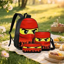 Pixel Art Red Squad Print 3 Pieces Set Large Capacity Backpack + Crossbody Bag + Pencil Case Adjustable Breathable Shoulder Straps Theme Daily Commute Storage Set - Printed Bag - View 7