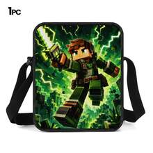Green Light Lightning Effect Pixel Adventurer Print 3 Pieces Set: Large Capacity Backpack + Crossbody Bag + Pencil Case, Adjustable Breathable Shoulder Straps, Gaming Pixel Style Theme For Daily Commute And Storage - Printed Bag - View 10